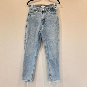 HM Mom High Waist Jeans Light Blue Wash Raw Hem Tapered Leg Womens Size 8
